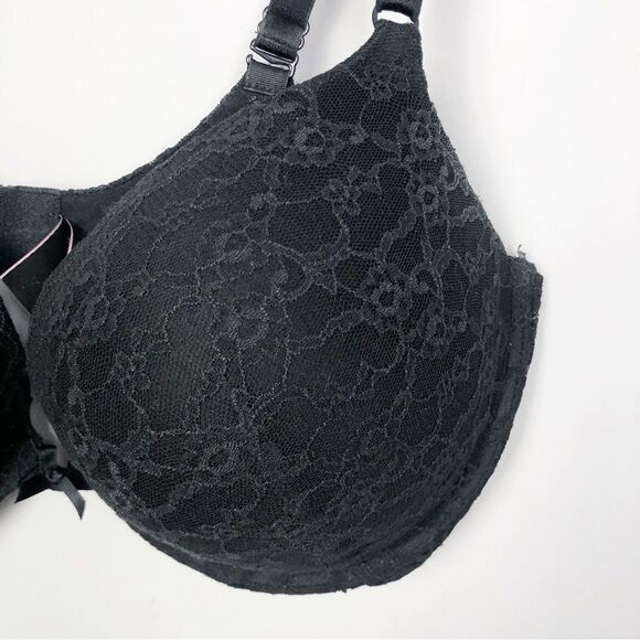 VICTORIA’S SECRET | Black Floral Lace Push Up Bra Padded Size 36DD - Picture 3 of 7